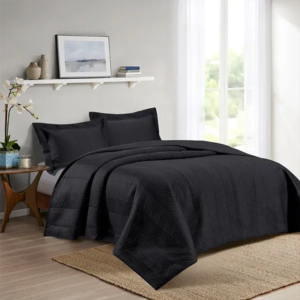 Nova Home Yildiz Satan Bed Spread Set - 3pcs - King & Super King - Black product thumbnail 3
