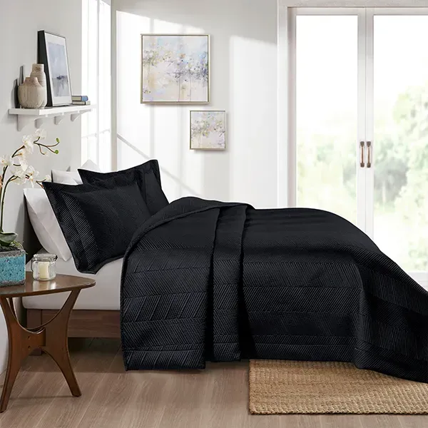 Nova Home Yildiz Satan Bed Spread Set - 3pcs - King & Super King - Black product thumbnail 4