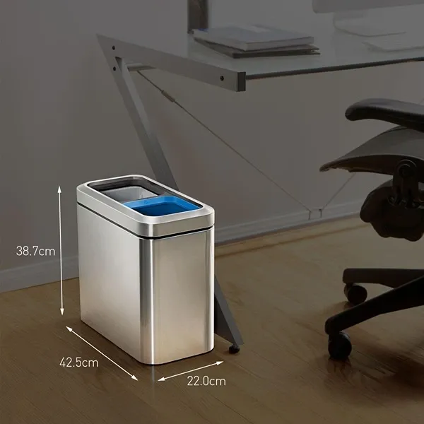 Simplehuman Dual Comaprtment Slim Steel Open Bin - 20L - Brushed product thumbnail 4