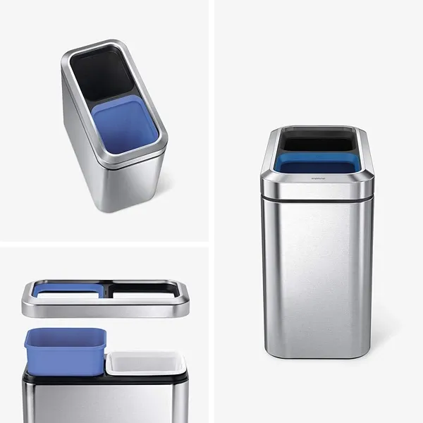 Simplehuman Dual Comaprtment Slim Steel Open Bin - 20L - Brushed product thumbnail 6