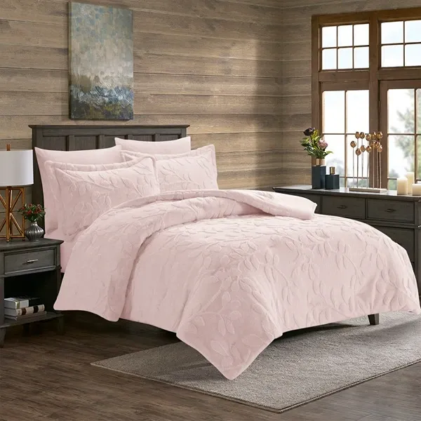 Nova Home Fleurfur Winter Jaquard Fur Comforter Set - King & Super King - 6Pcs - Pink product thumbnail 2