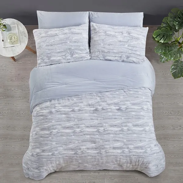 Nova Home Fog Printed Fur Comforter Set - King & Super King - 6Pcs - Grey product thumbnail 3