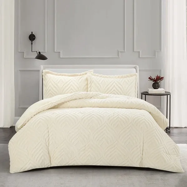 Nova Home Crete Winter Jaquard Sherpa Comforter Set - Single & Twin- Ivory product thumbnail 2