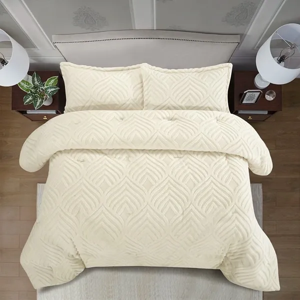 Nova Home Crete Winter Jaquard Sherpa Comforter Set - Single & Twin- Ivory product thumbnail 3