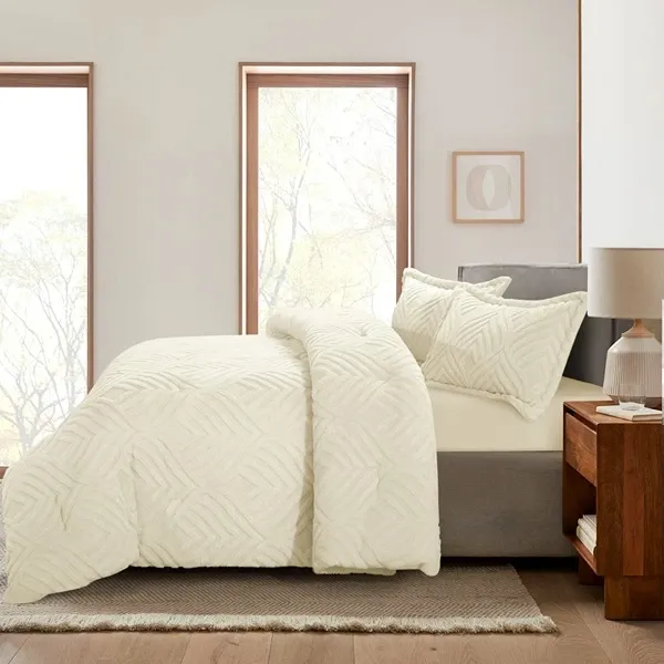 Nova Home Crete Winter Jaquard Sherpa Comforter Set - Single & Twin- Ivory product thumbnail 4