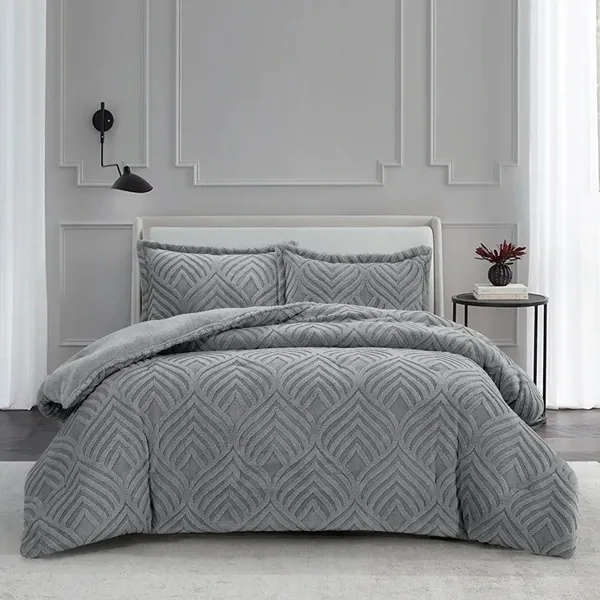 Nova Home Crete Winter Jaquard Sherpa Comforter Set - Grey (Available in Sizes) product thumbnail 2