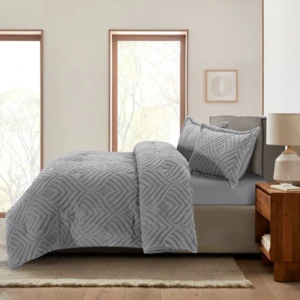 Nova Home Crete Winter Jaquard Sherpa Comforter Set - Grey (Available in Sizes) product thumbnail 4