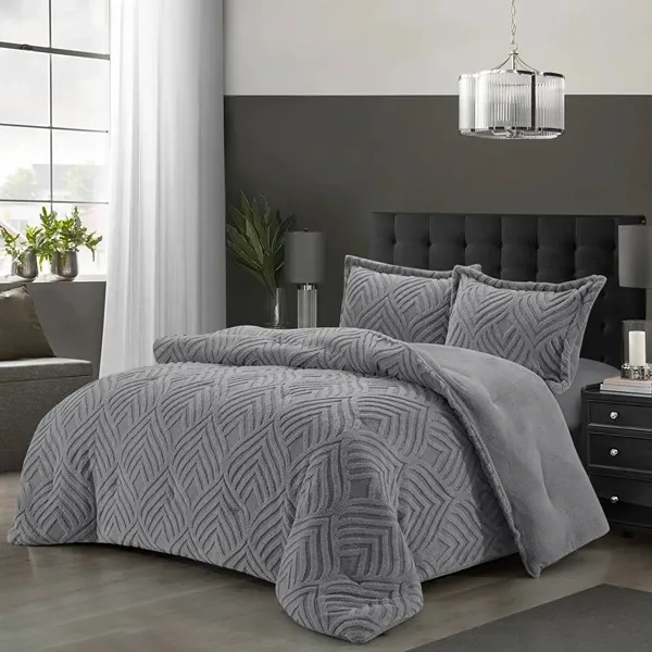 Nova Home Crete Winter Jaquard Sherpa Comforter Set - Grey (Available in Sizes) product thumbnail 4