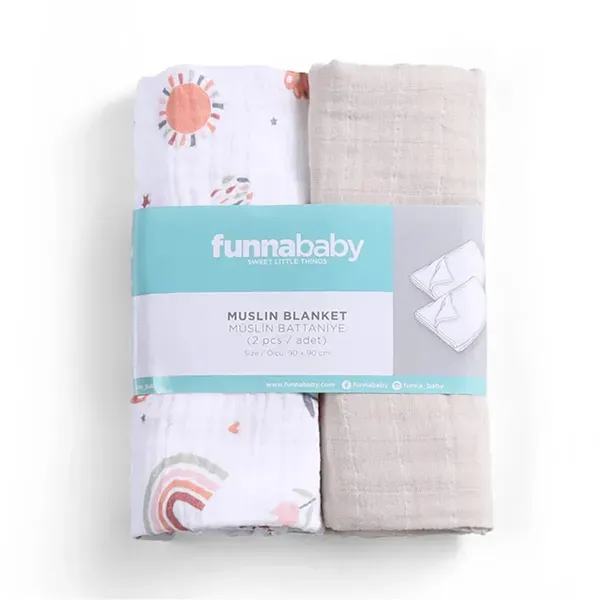 Funna Sunny Blanket Set - 2 Pcs - 100% Cotton - Beige product thumbnail 2