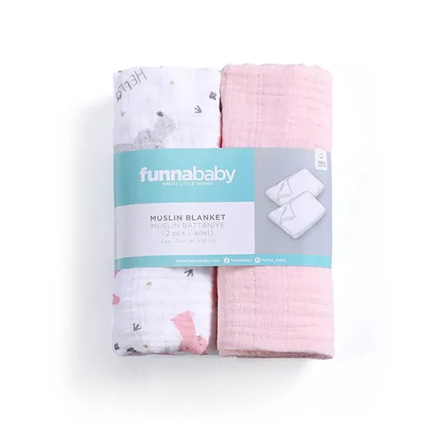 Funna Rabbit Blanket Set - 2 Pcs - 100% Cotton - Pink product thumbnail 2