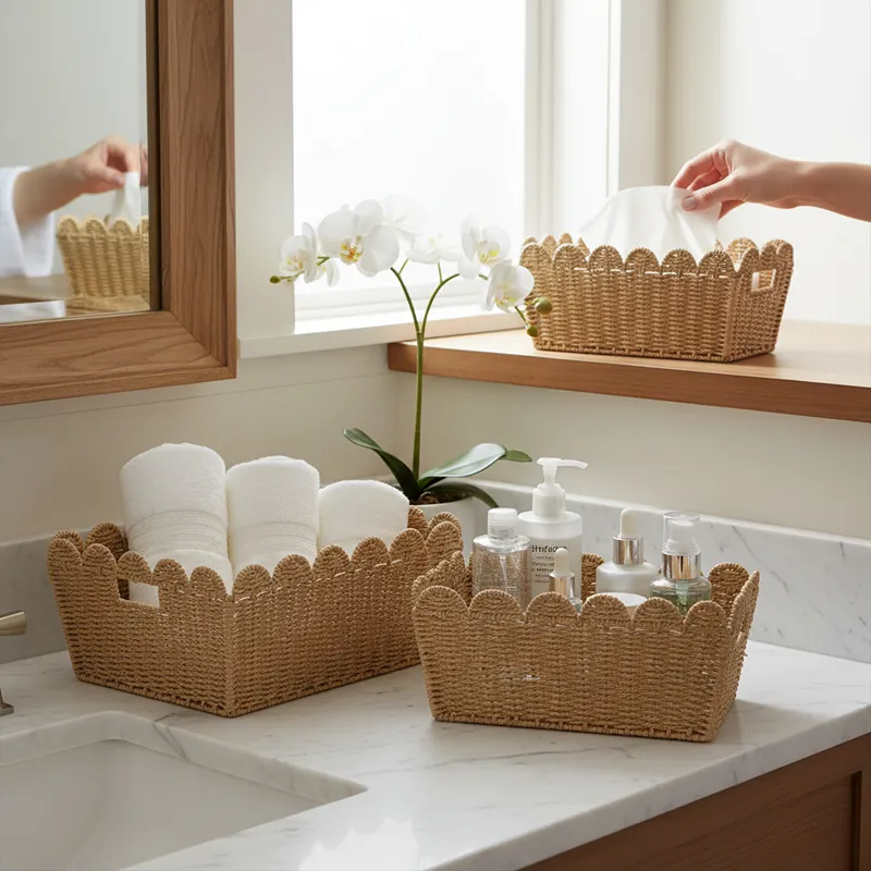 Weva Binlt Paper String Storage Basket Set - 3pcs - Beige product thumbnail 2