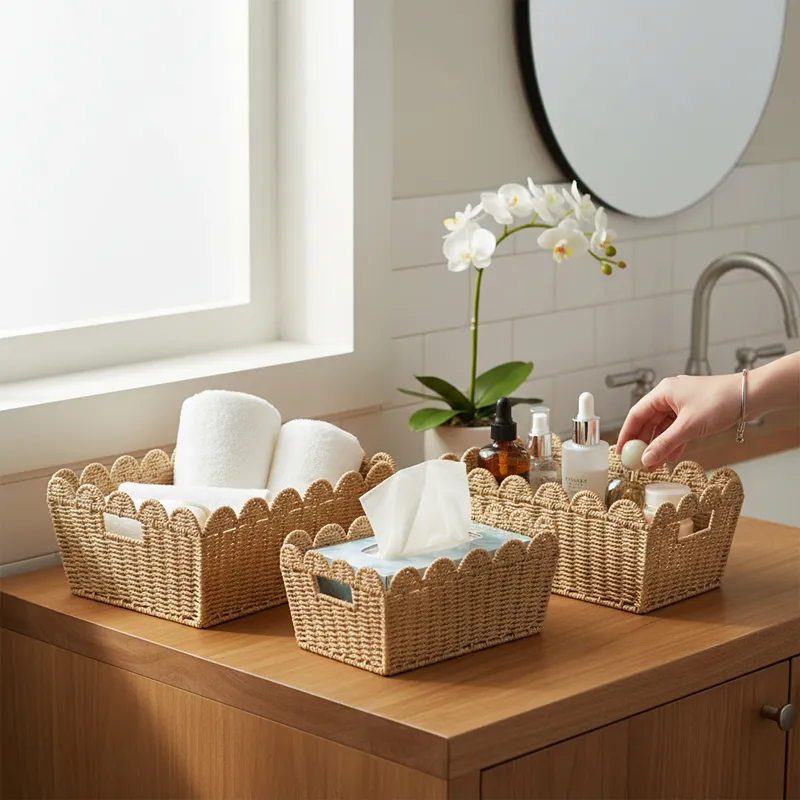Weva Binlt Paper String Storage Basket Set - 3pcs - Beige product thumbnail 7
