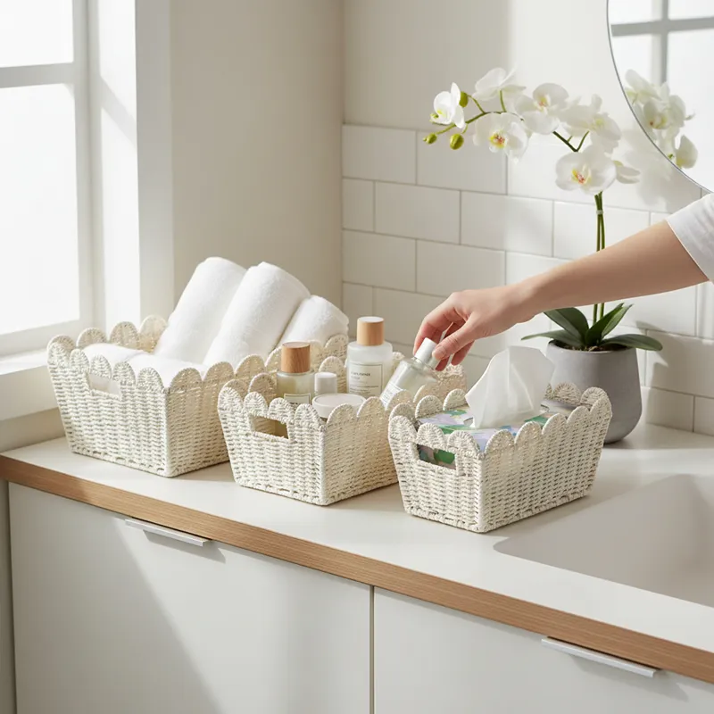 Weva Binlt Paper String Storage Basket Set - 3pcs - White product thumbnail 2