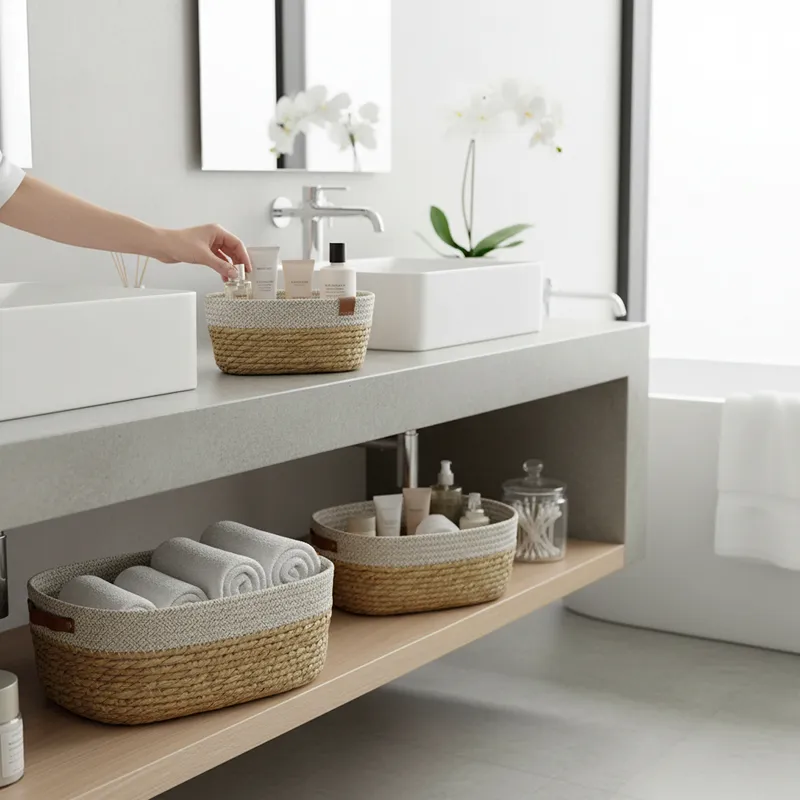 Weva Stash Paper String Storage Basket Set - 3pcs – White/Beige product thumbnail 2
