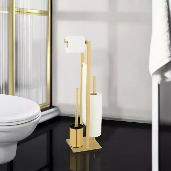 Wenko "Rivalta" Standing Toilet Paper Holder & Toilet Brush - Stainless Steel - Gold product thumbnail 2