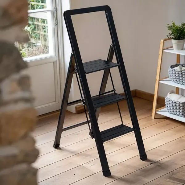 Wenko Alu-Smart Folding Stepladder 3-Step Household Ladder - Aluminum - Black product thumbnail 7