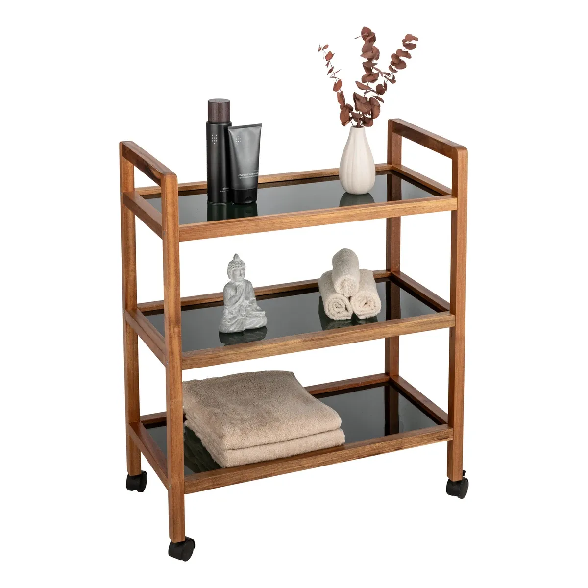 Wenko Fondi Rolling Rack - 3 Tiers - Black & Natural product thumbnail 4