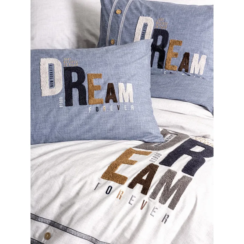 Nova Home Forever Embroidered Printed Duvet Cover Set - 100% Cotton - Grey (Available In Sizes) product thumbnail 2