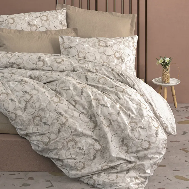 Nova Home Moil Minimal Printed Duvet Cover Set - 100% Cotton - King & Super King - 4 Pcs - Beige product thumbnail 4