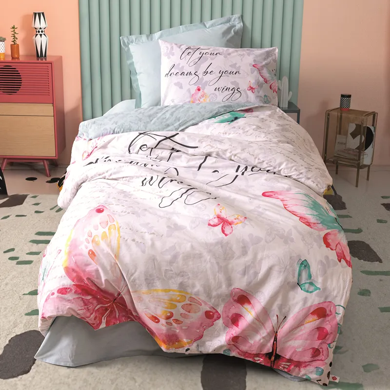 Nova Home Wings Butterflies Duvet Cover Set - 100% Cotton - Single &Twin - 3 Pcs - Mint product thumbnail 4