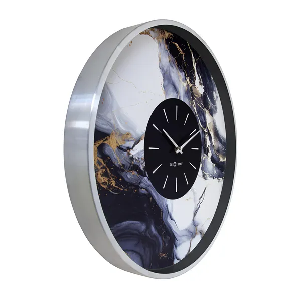 Nextime Marble DuoAluminium Large Wall Clock - 48 Cm - White & Silver product thumbnail 2