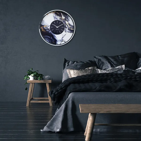 Nextime Marble DuoAluminium Large Wall Clock - 48 Cm - White & Silver product thumbnail 3