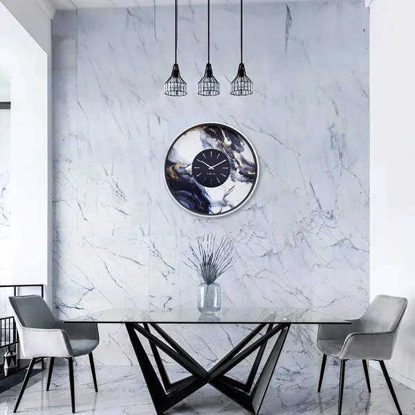 Nextime Marble DuoAluminium Large Wall Clock - 48 Cm - White & Silver product thumbnail 4