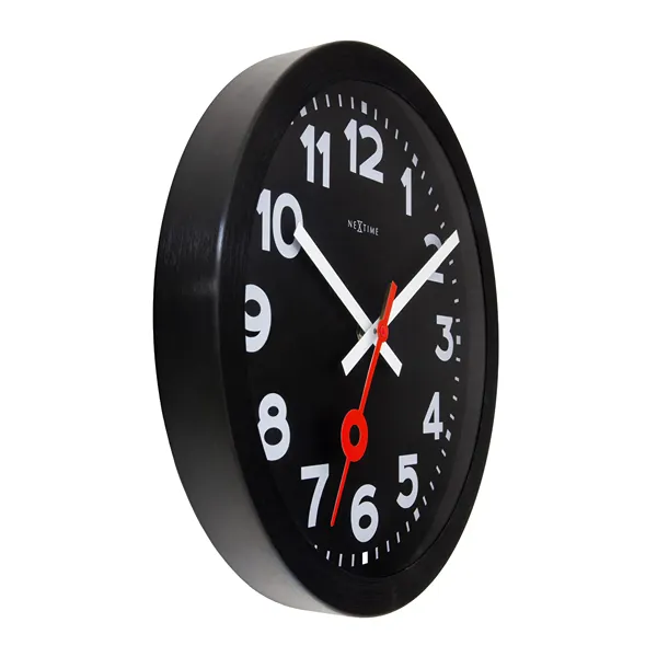 Nextime "Station All Black" Anodized Aluminium Wall Clock - 35 Cm - Black product thumbnail 2