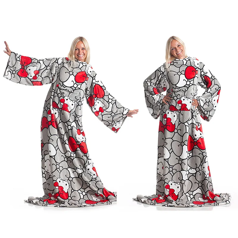Kanguru Deluxe Hello Kitty Blanket With Sleeves - 140x180 Cm - Grey product thumbnail 2