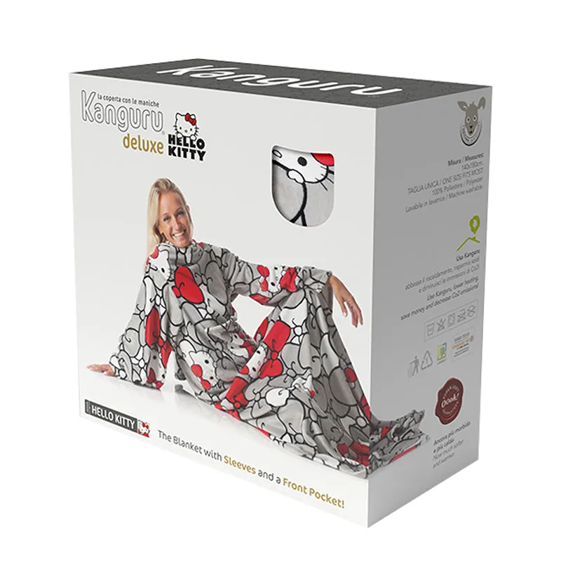 Kanguru Deluxe Hello Kitty Blanket With Sleeves - 140x180 Cm - Grey product thumbnail 3