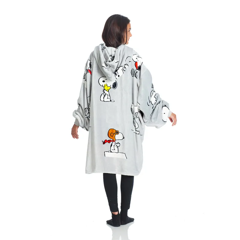 Kanguru Kangurone Snoopy Hoodie Blanket With Sleeves - 90x95 Cm - Grey product thumbnail 2