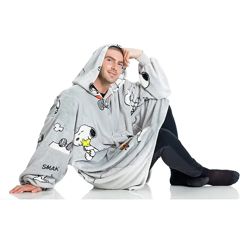 Kanguru Kangurone Snoopy Hoodie Blanket With Sleeves - 90x95 Cm - Grey product thumbnail 3