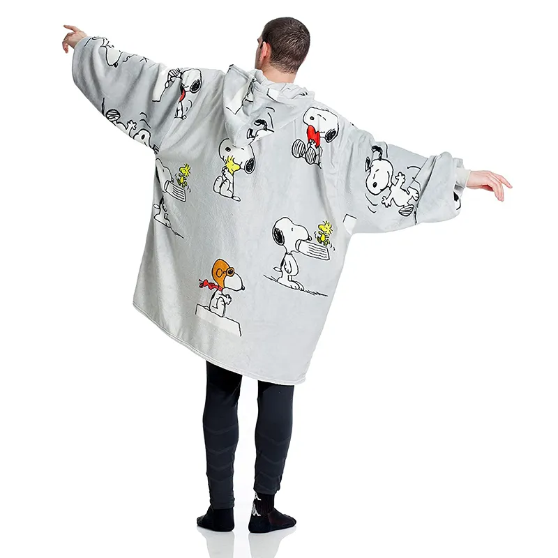 Kanguru Kangurone Snoopy Hoodie Blanket With Sleeves - 90x95 Cm - Grey product thumbnail 4