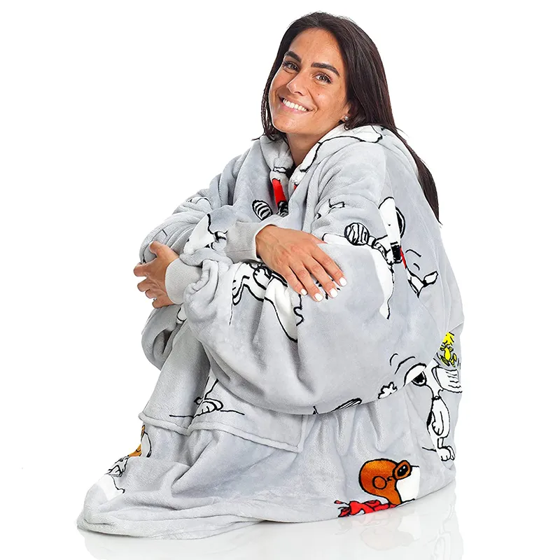 Kanguru Kangurone Snoopy Hoodie Blanket With Sleeves - 90x95 Cm - Grey product thumbnail 6
