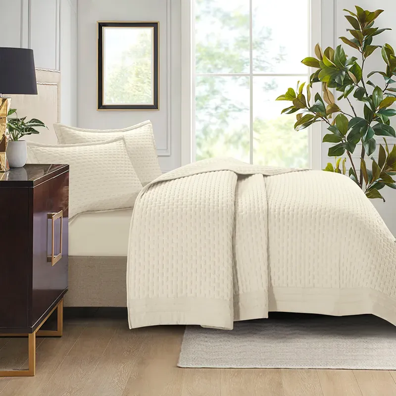 Nova Home Sonic Pre Washed Summer Bed Spread Set - Ivory (Available In Sizes) product thumbnail 3
