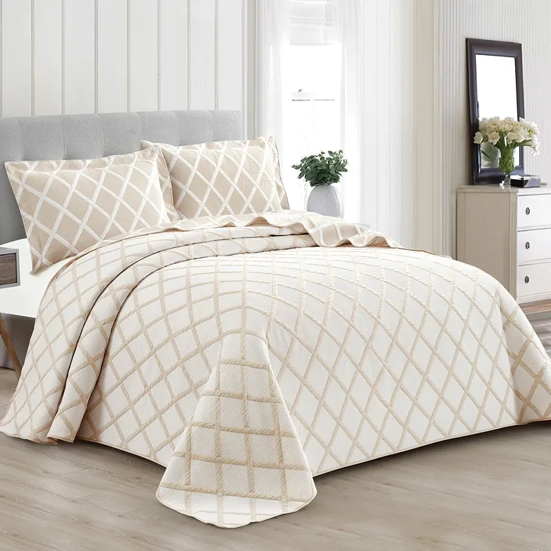 Nova Home Valook Poly Cotton Jaquard Reversible Bed Spread Set - Beige (Available In Sizes) product thumbnail 2