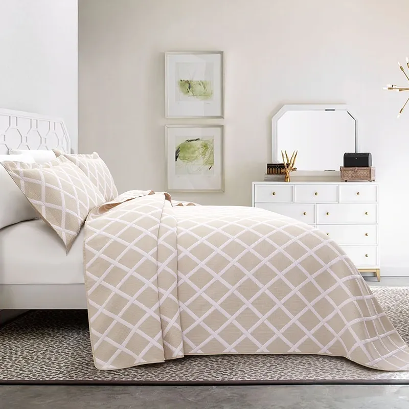 Nova Home Valook Poly Cotton Jaquard Reversible Bed Spread Set - Beige (Available In Sizes) product thumbnail 3