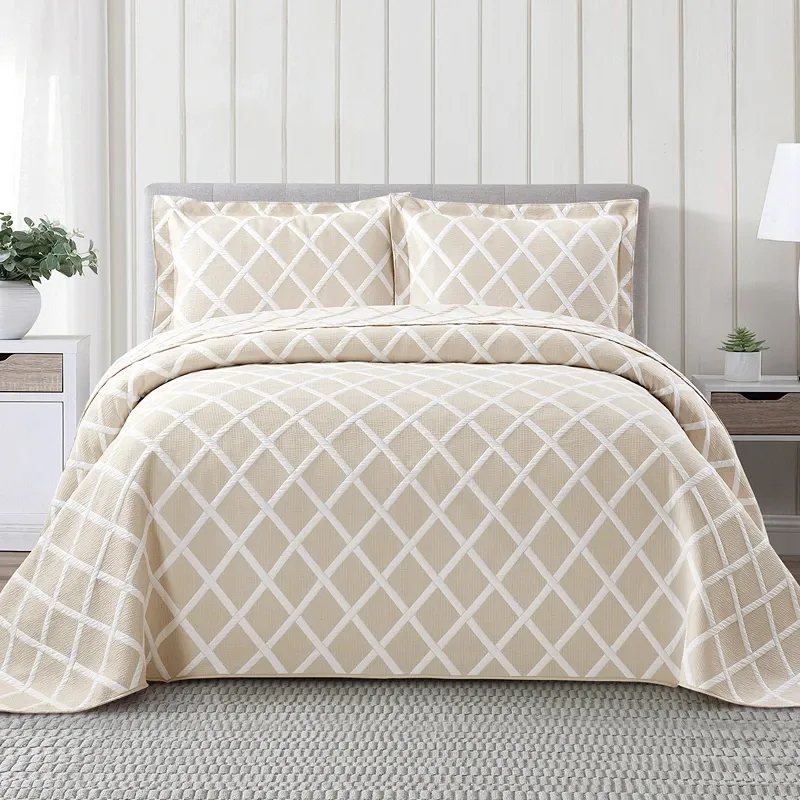 Nova Home Valook Poly Cotton Jaquard Reversible Bed Spread Set - Beige (Available In Sizes) product thumbnail 4