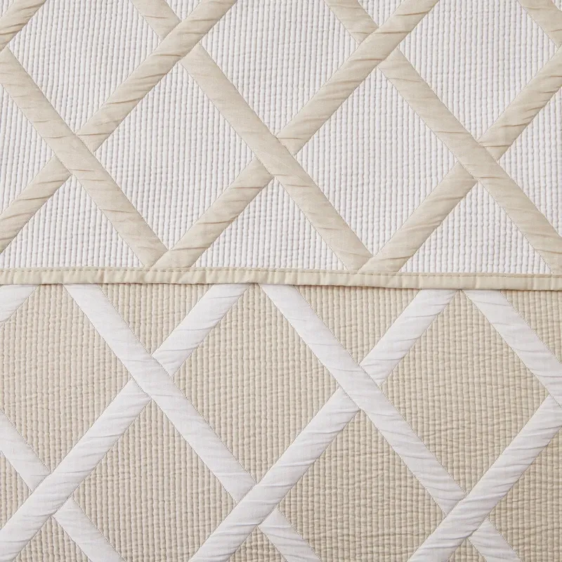 Nova Home Valook Poly Cotton Jaquard Reversible Bed Spread Set - Beige (Available In Sizes) product thumbnail 6
