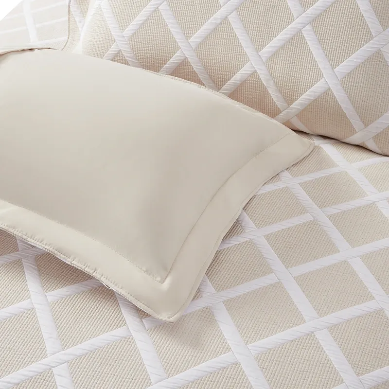 Nova Home Valook Poly Cotton Jaquard Reversible Bed Spread Set - Beige (Available In Sizes) product thumbnail 9