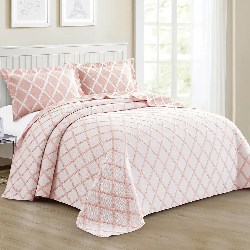 Nova Home Valook Poly Cotton Jaquard Reversible Bed Spread Set - Pink (Available In Sizes) product thumbnail 2