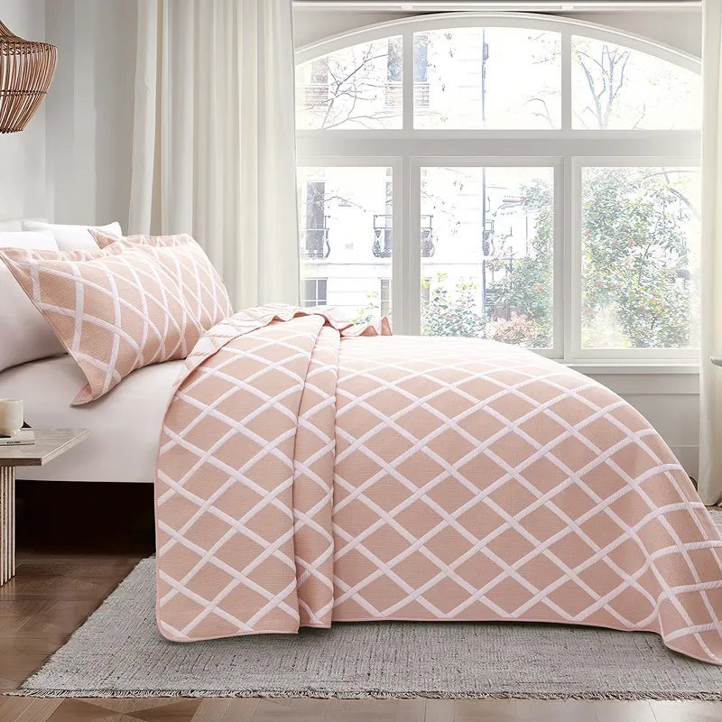Nova Home Valook Poly Cotton Jaquard Reversible Bed Spread Set - Pink (Available In Sizes) product thumbnail 3