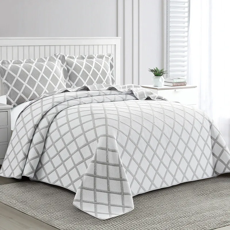 Nova Home Valook Poly Cotton Jaquard Reversible Bed Spread Set - Grey (Available In Sizes) product thumbnail 4