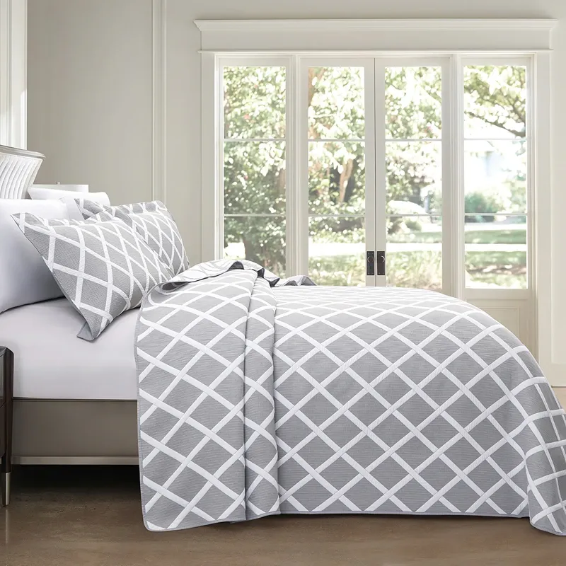 Nova Home Valook Poly Cotton Jaquard Reversible Bed Spread Set - Grey (Available In Sizes) product thumbnail 5