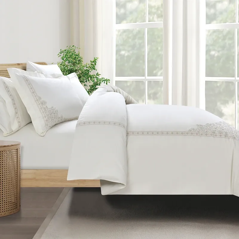 Nova Home Trace Cotton Comforter Set - King/Super King - 6 Pcs - White/Beige product thumbnail 4
