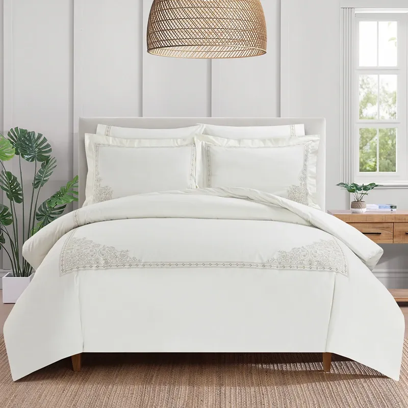 Nova Home Trace Cotton Comforter Set - King/Super King - 6 Pcs - White/Beige product thumbnail 2