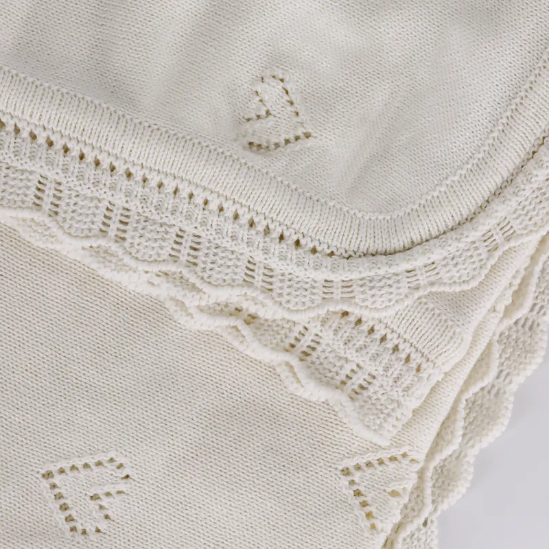 Nova Home "Heart" Knitted Baby Blanket - 100% Cotton - Ivory product thumbnail 2