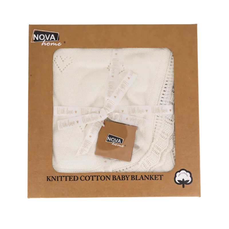 Nova Home "Heart" Knitted Baby Blanket - 100% Cotton - Ivory product thumbnail 3