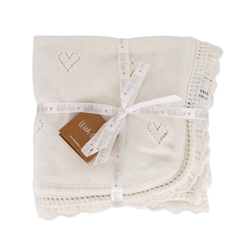 Nova Home "Heart" Knitted Baby Blanket - 100% Cotton - Ivory product thumbnail 4