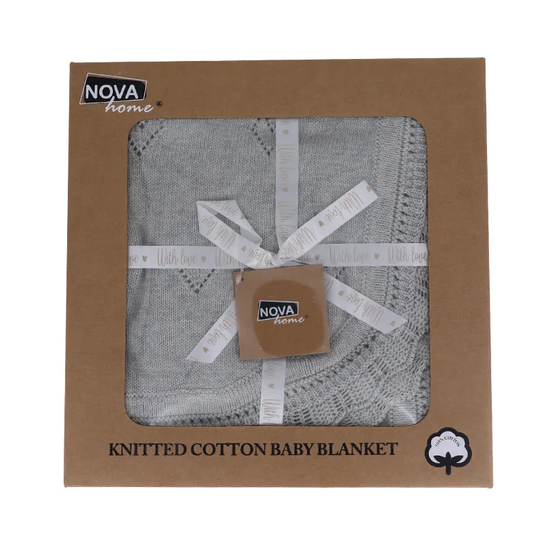 Nova Home "Heart" Knitted Baby Blanket - 100% Cotton - Grey product thumbnail 12